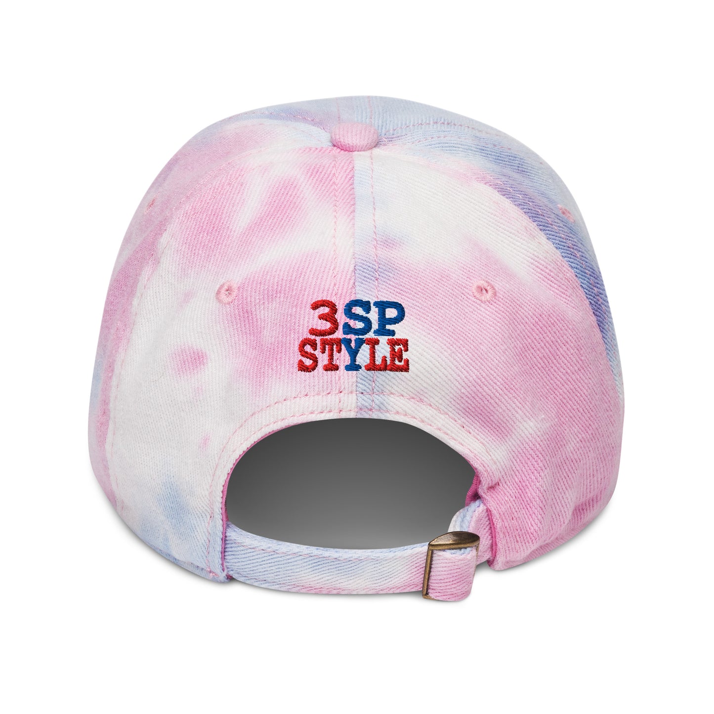 "3SP STYLE Tie-Dye Dad Hat – Unstructured, 6-panel, low-profile with Embroidered detail, pre-curved visor & adjustable buckle closure."