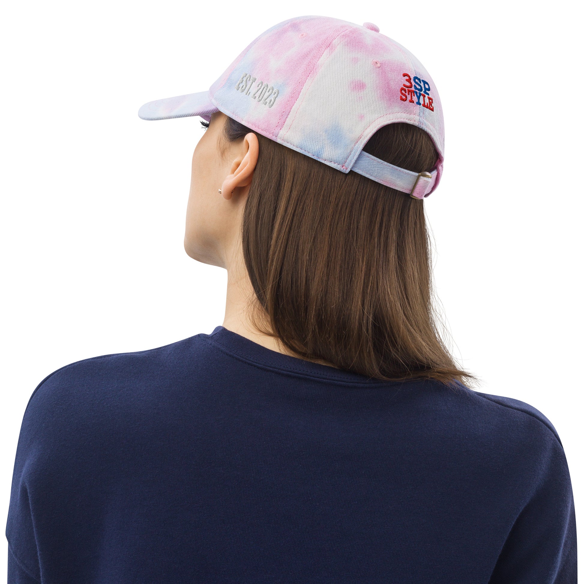 "3SP STYLE Tie-Dye Dad Hat – Unstructured, 6-panel, low-profile with Embroidered detail, pre-curved visor & adjustable buckle closure."