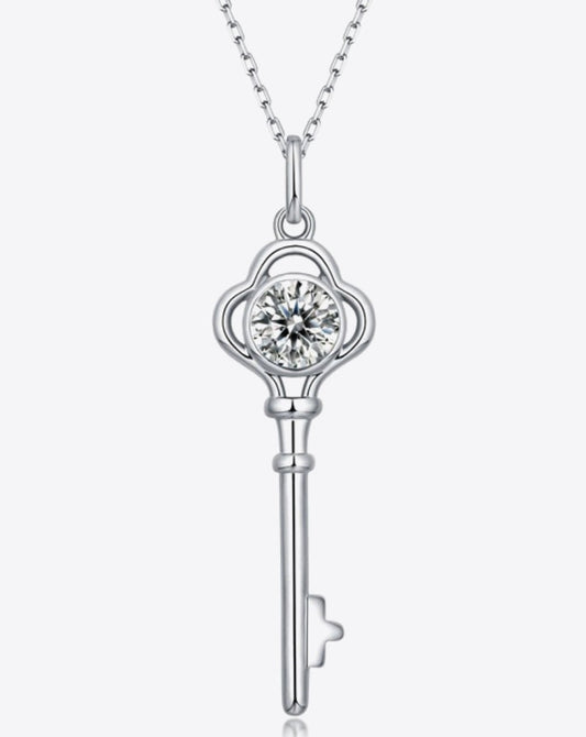 925 Sterling Silver 1 Carat Key Pendant Necklace